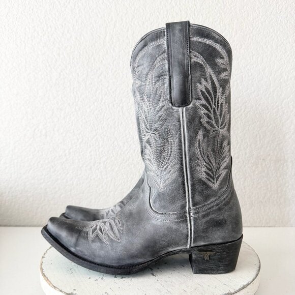 Lane SANDAGA Midi Womens Cowboy Boots 7.5 Cowgirl Western Black Gray Mid Calf - Picture 4 of 9